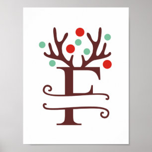 Personlig Reindeer Brev F Split Monogram Poster