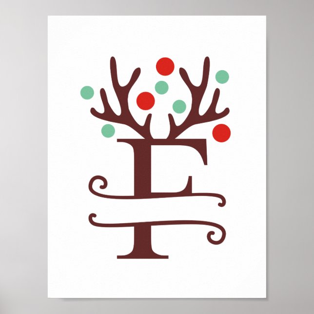 Personlig Reindeer Brev F Split Monogram Poster (Framsidan)