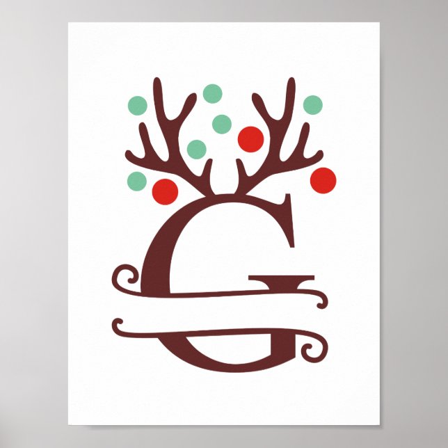 Personlig Reindeer Brev G Split Monogram Poster (Framsidan)