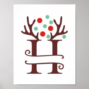 Personlig Reindeer Brev H Split Monogram Poster