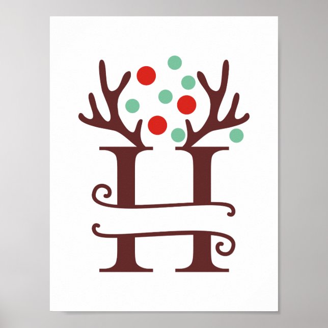 Personlig Reindeer Brev H Split Monogram Poster (Framsidan)