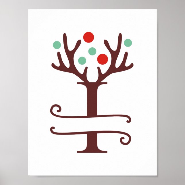 Personlig Reindeer Brev I Split Monogram Poster (Framsidan)
