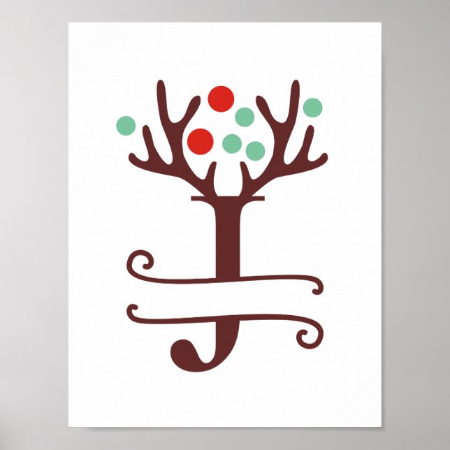 Personlig Reindeer Brev J Split Monogram Poster (Framsidan)