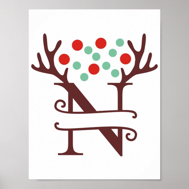 Personlig Reindeer Brev N Split Monogram Poster (Framsidan)