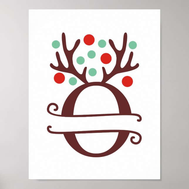 Personlig Reindeer Brev o Split Monogram Poster (Framsidan)