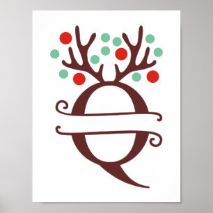 Personlig Reindeer Brev Q Split Monogram Poster
