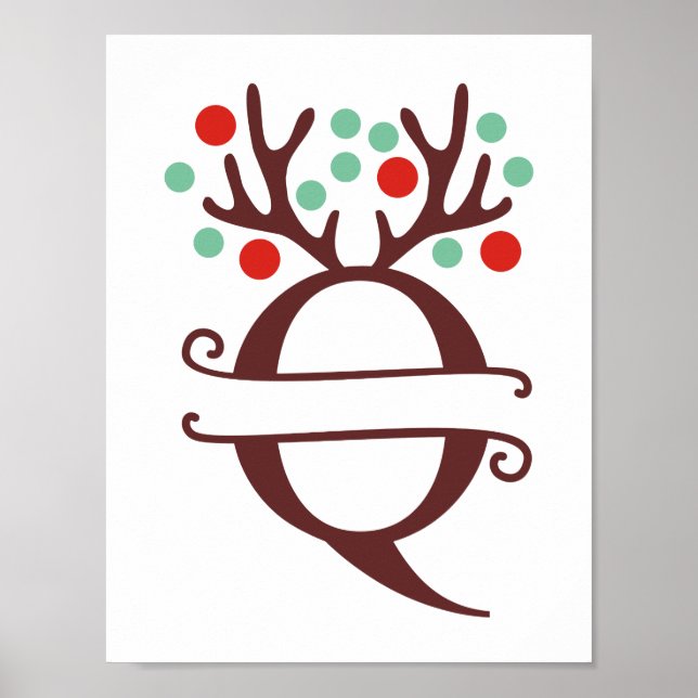 Personlig Reindeer Brev Q Split Monogram Poster (Framsidan)