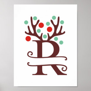 Personlig Reindeer Brev R Split Monogram Poster