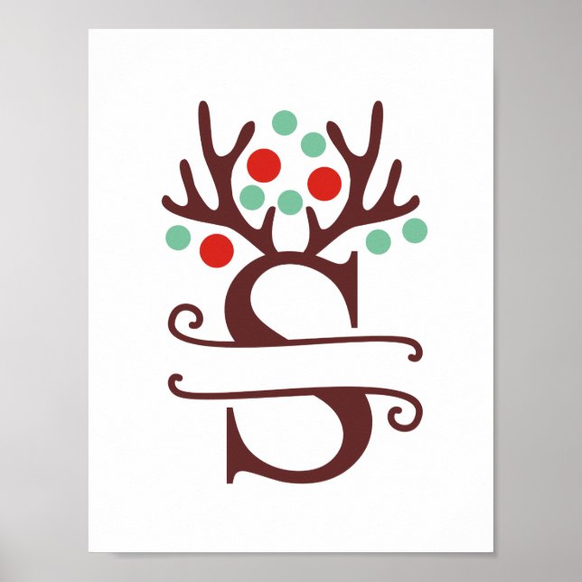 Personlig Reindeer Brev S Split Monogram Poster (Framsidan)