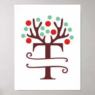 Personlig Reindeer Brev T Split Monogram Poster