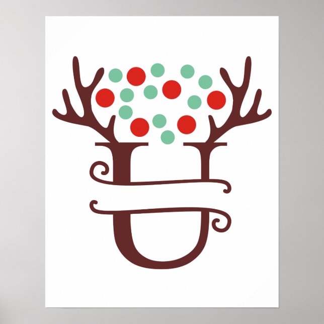 Personlig Reindeer Brev U Split Monogram Poster (Framsidan)