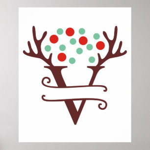 Personlig Reindeer Brev V Split Monogram Poster