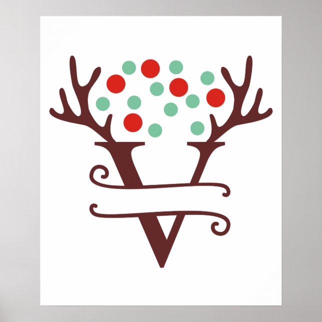 Personlig Reindeer Brev V Split Monogram Poster (Framsidan)