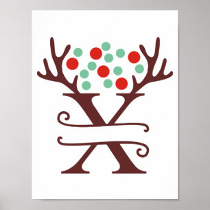 Personlig Reindeer Brev X Split Monogram Poster