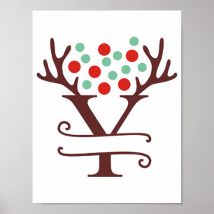 Personlig Reindeer Brev Y Split Monogram Poster