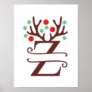 Personlig Reindeer Brev Z Split Monogram Poster