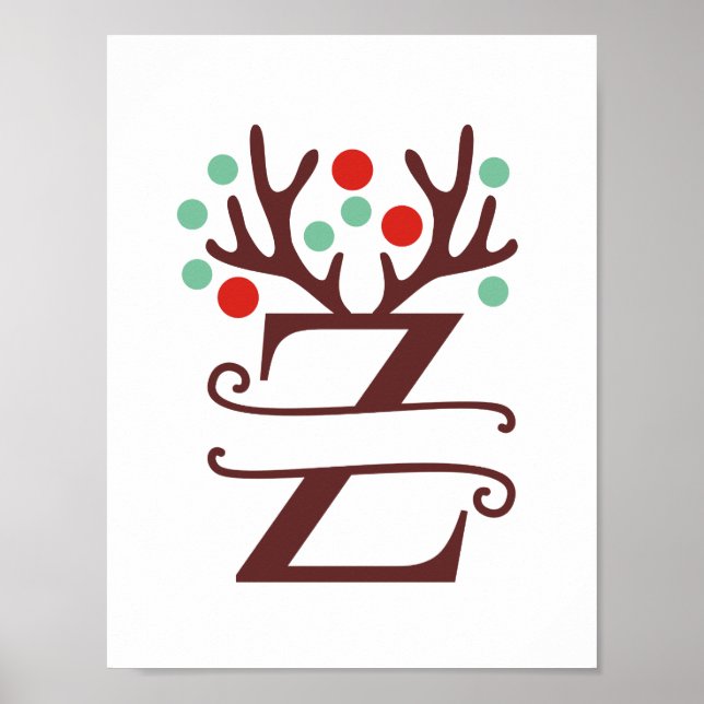 Personlig Reindeer Brev Z Split Monogram Poster (Framsidan)