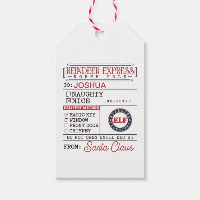 Personlig Reindeer Express Delivery Presentetikett (Framsidan)