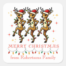 Personlig Reindeer Line Dancing Chrismas Ljus Fyrkantigt Klistermärke