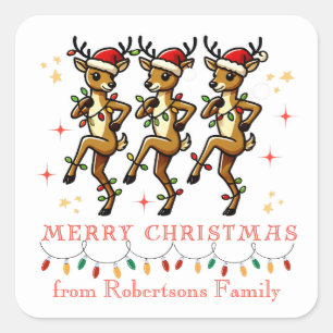 Personlig Reindeer Line Dancing Chrismas Ljus Fyrkantigt Klistermärke