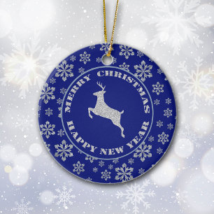 Personlig Reindeer på Blue Julgransprydnad Keramik