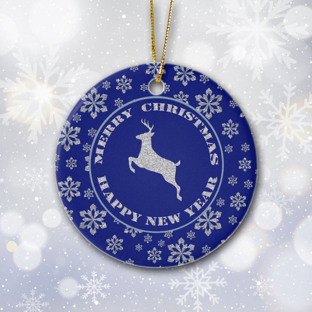 Personlig Reindeer på Blue Julgransprydnad Keramik (Skapare uppladdad)
