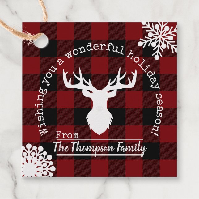 Personlig Reindeer Red and Black Buffalo Play Gåvor Etiketter (Framsida)