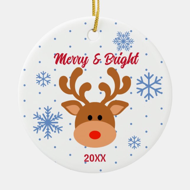 Personlig Reindeer Snowflake Ceramic Ornament (Framsidan)