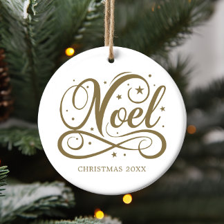 Personlig Religiösa Guld skript Noel Namn år Julgransprydnad Keramik