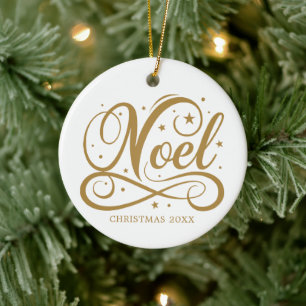 Personlig Religiösa Guld skript Noel Namn år Julgransprydnad Keramik
