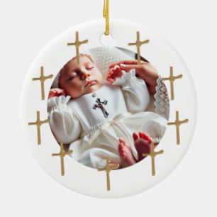 Personlig Religiösa Photo Baby Golden Kor Julgransprydnad Keramik