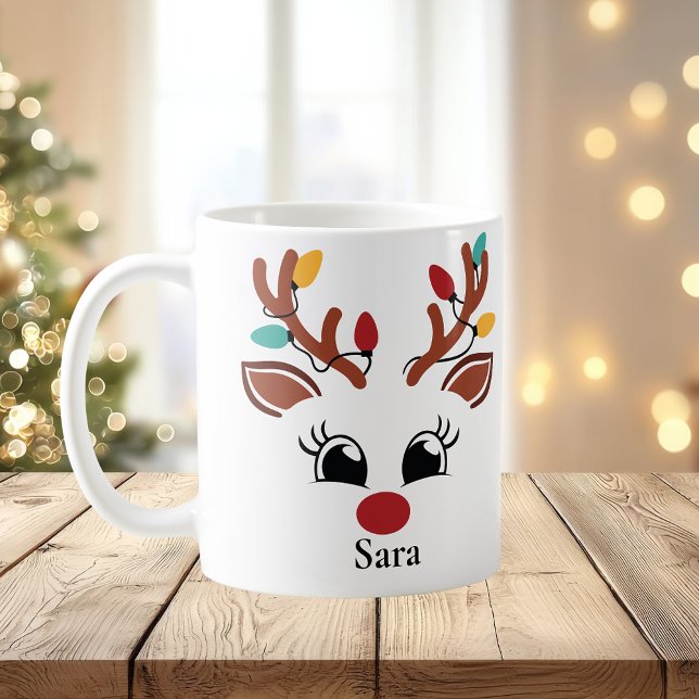 Personlig Rener med Ljus jul Mugg (Personalised Reindeer with Lights Christmas Mug
)