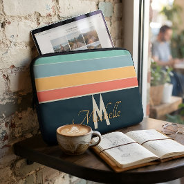 Personlig Retro 70-tals Monogram Korall Mintblå Ma Laptop Fodral