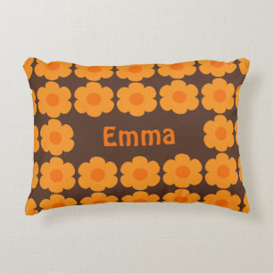 Personlig Retro 70s Blommor Brown och Orange Prydnadskudde
