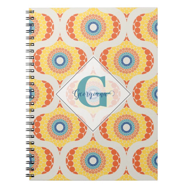 Personlig Retro Aegean Summer Radiant Mandala Anteckningsbok (Framsidan)