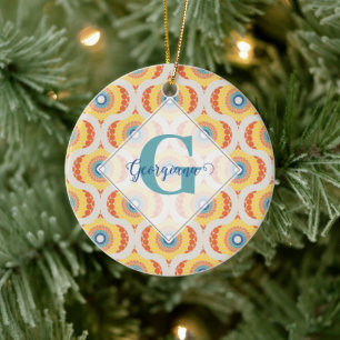 Personlig Retro Aegean Summer Radiant Mandala Julgransprydnad Keramik