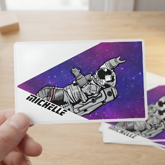 Personlig Retro Astronaut Namn Lila Galax Rektangulärt Klistermärke