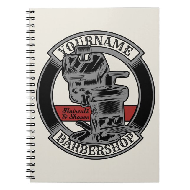 Personlig Retro BarberShop Barber Ordförande Salon Anteckningsbok (Framsidan)