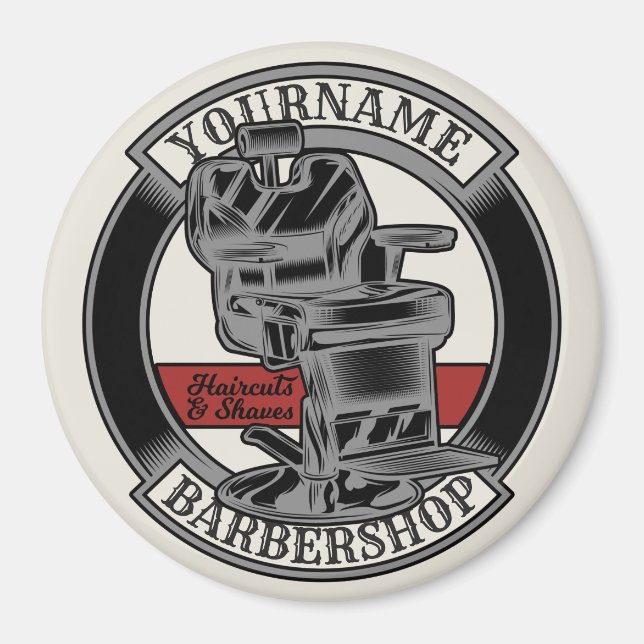 Personlig Retro BarberShop Barber Ordförande Salon Magnet (Framsidan)