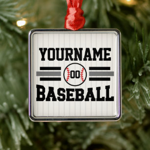 Personlig Retro Baseball Player NAMN Team Julgransprydnad Metall
