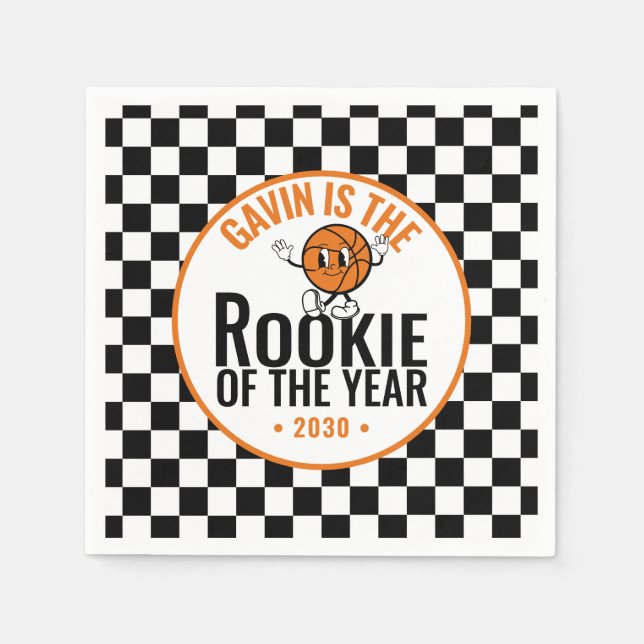 Personlig Retro Basketball Födelsedagsfest Papper Pappersservett (Framsidan)