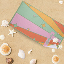Personlig Retro Beach Towel med Namn - Grönt