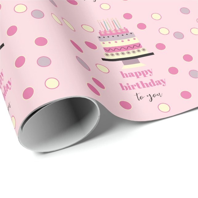 Personlig Retro Birthday Cake Candles Cute Rosa Presentpapper (Rullad Hörn)