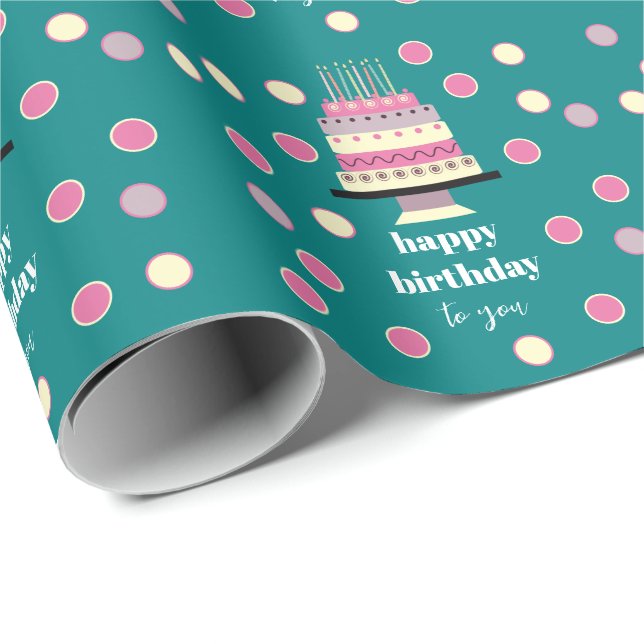 Personlig Retro Birthday Cake Candles Cute Teal Presentpapper (Rullad Hörn)
