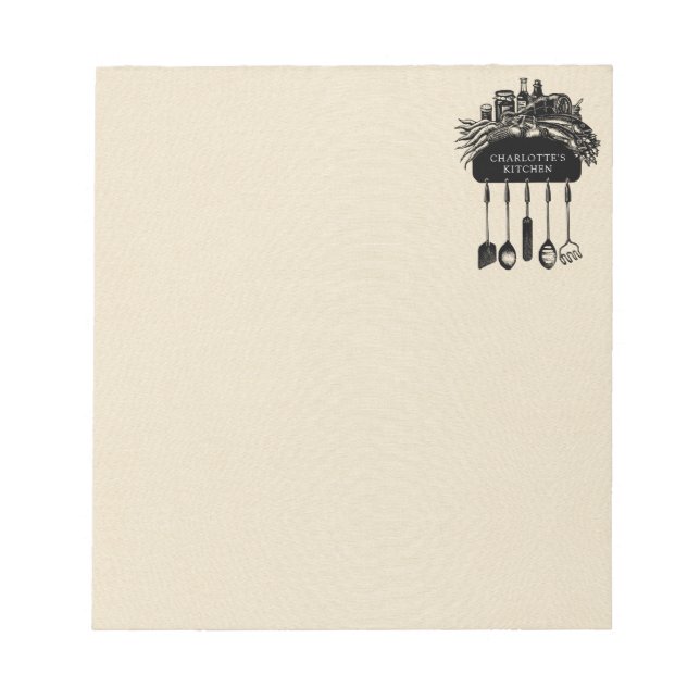 Personlig Retro Black Cream Kitchen Anteckningsblock (Framsida)