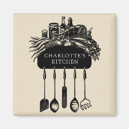 Personlig Retro Black Cream Kitchen Magnet