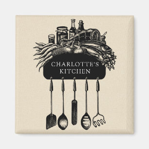 Personlig Retro Black Cream Kitchen  Magnet