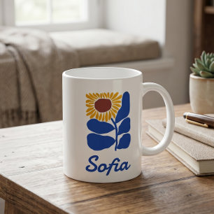 Personlig Retro Blomma Tusenskönas Anpassat Namn P Kaffemugg