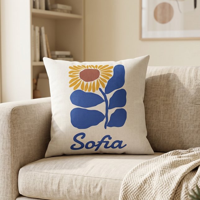 Personlig Retro Blomma Tusenskönas Anpassat Namn P Kudde (Skapare uppladdad)