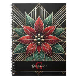 Personlig Retro Blommigt Art Deco Poinsettia Anteckningsbok